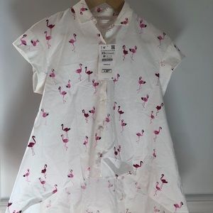 Hi-Low Flamingo Print Button Down New With Tags